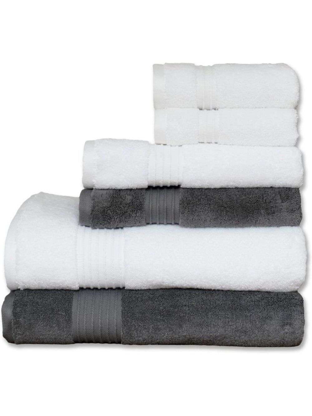 Luxurious 6-Piece Soft Turkish Cotton Towel Set in White & Gray - Quick-Dry